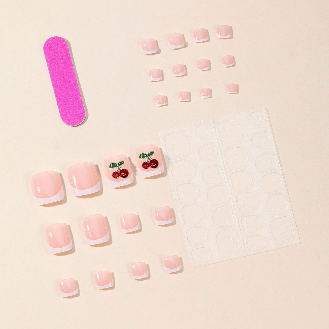 Artistic Cherry French Tip Nail Art Bowlift
