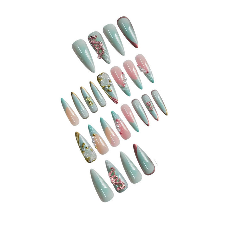 Decorative Long Stiletto Press-On Nail Art Bowlift
