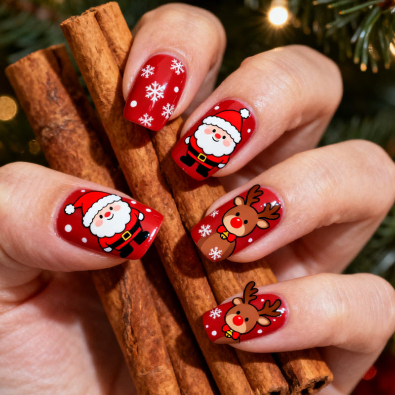 Festive Holiday Themed Press-On Nail Art Set Bowlift