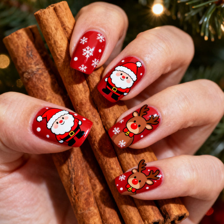 Festive Holiday Themed Press-On Nail Art Set Bowlift