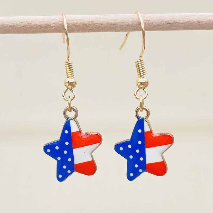 Women's Independence Day patriotic enamel flag dangle earrings with hypoallergenic fishhook wires Bowlift