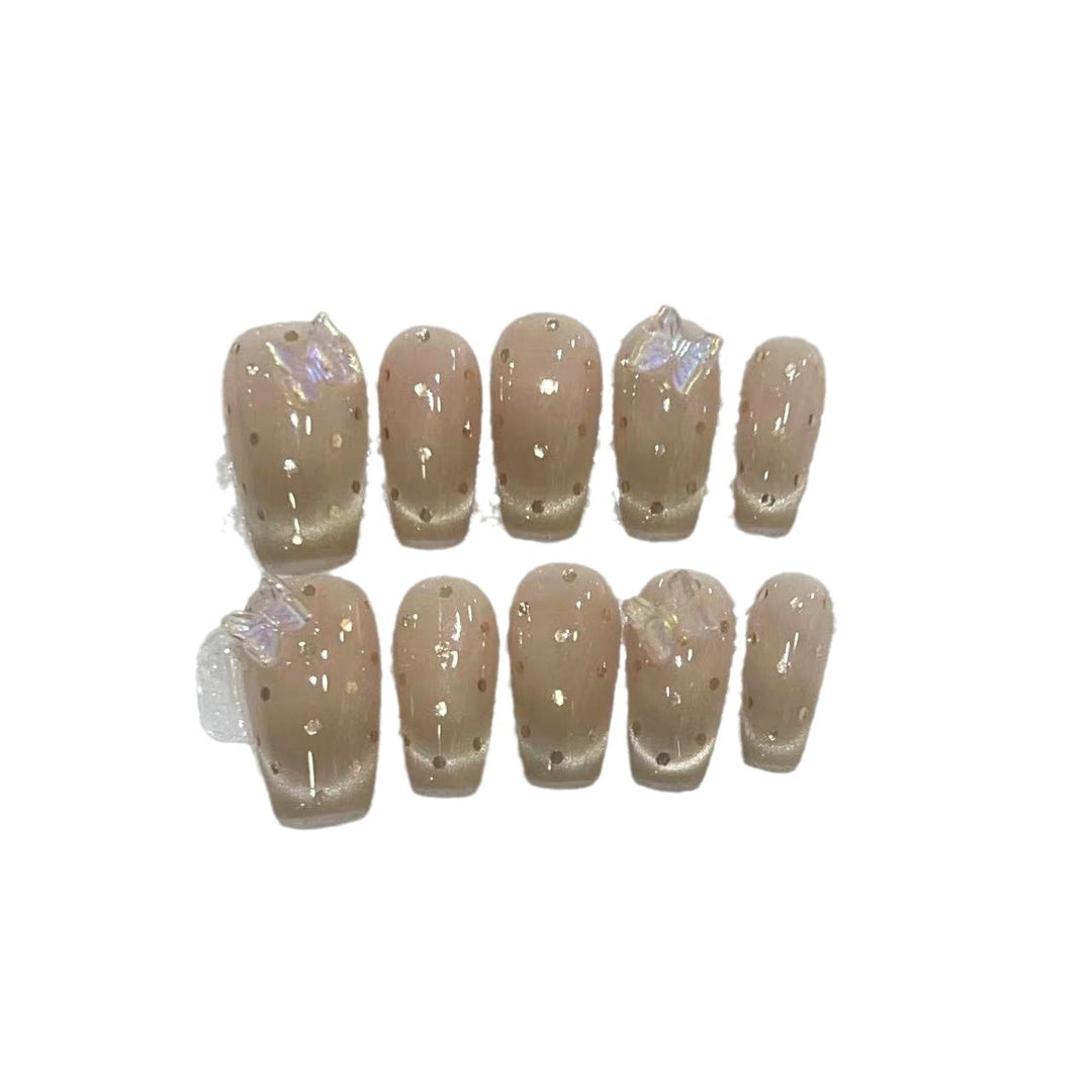 Premium Press-On Nail Set with Iridescent Accents Bowlift
