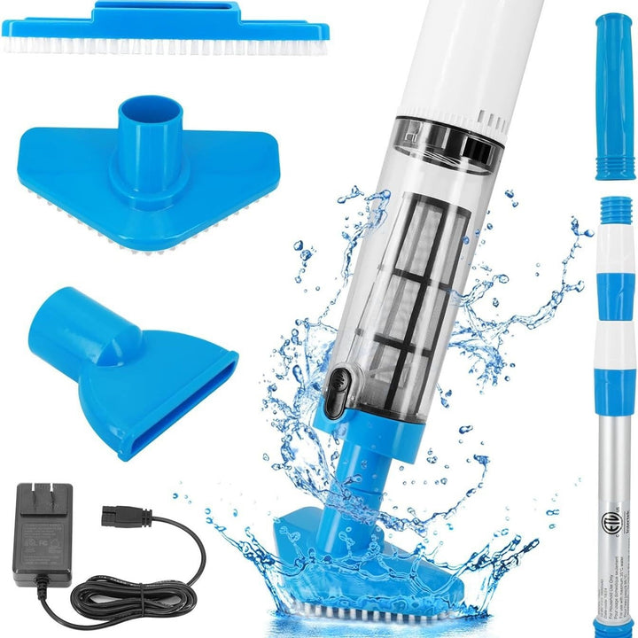 Rechargeable handheld pool vacuum kit with interchangeable brush heads and telescopic pole Bowlift