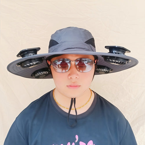 Wide-brimmed sun hat with detachable swivel solar fans and adjustable chin strap Bowlift