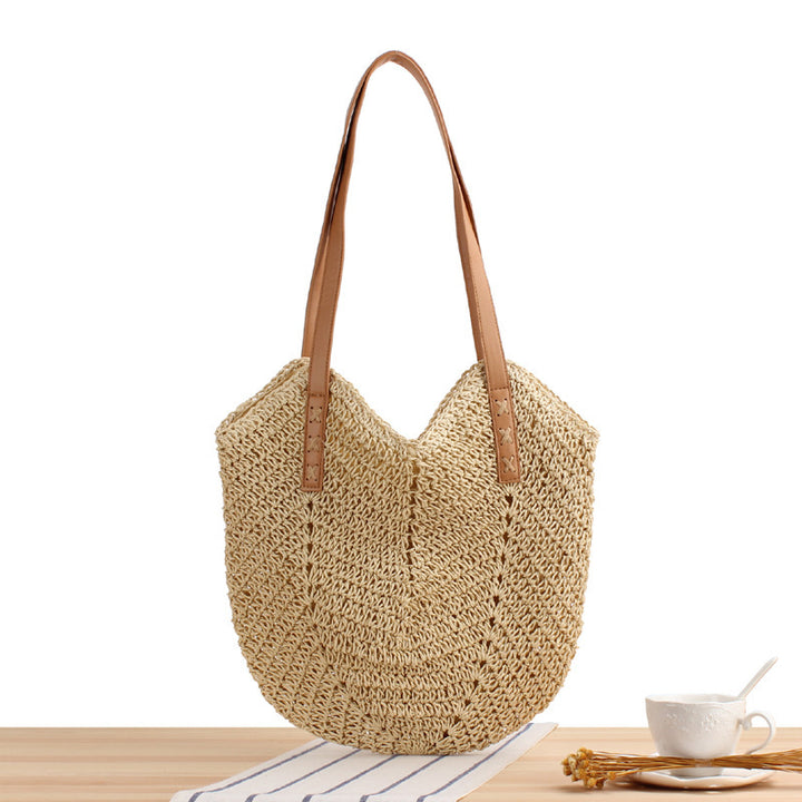Large straw bag with leather accents Bowlift