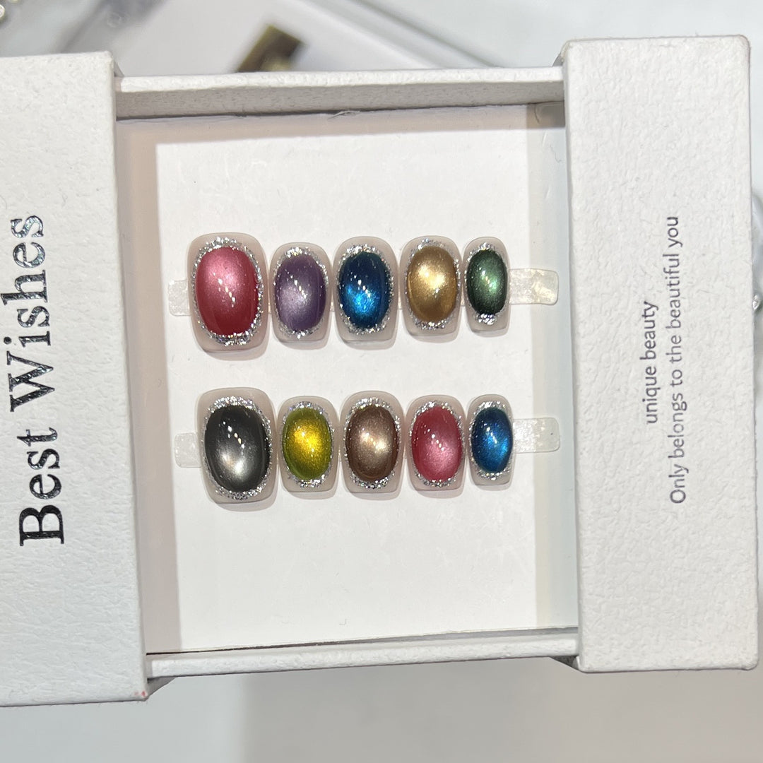 Colorful Metallic Press-On Nail Set with Glittering Accents Bowlift