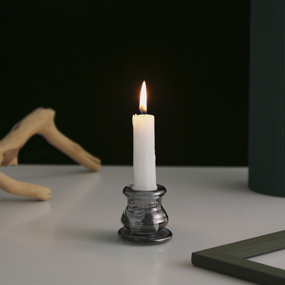 Glass Taper Candle Holder with Curved Weighted Base Bowlift