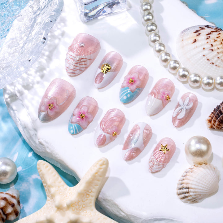 Beach-Inspired Decorative Press-On Nail Set Bowlift