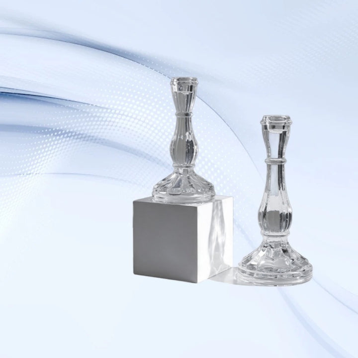 Ribbed Crystal-Style Glass Candlestick Holder Bowlift