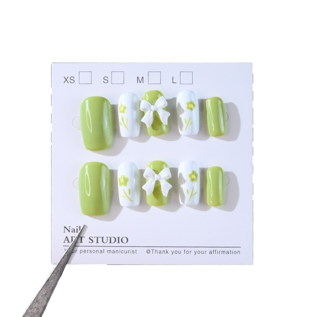Decorative Press-On Nail Set with Floral Bow Design Bowlift