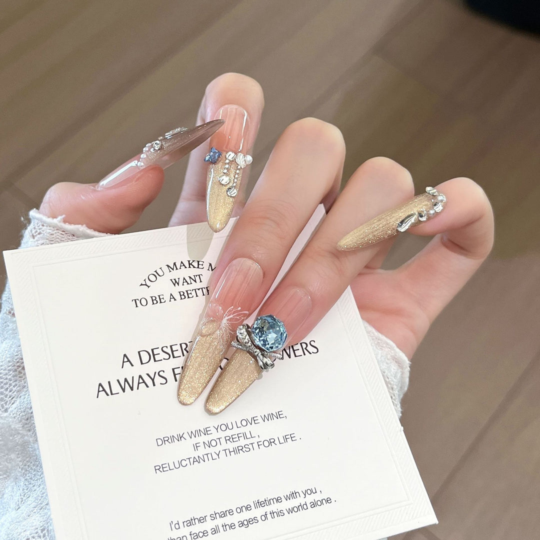 Glamorous Crystal-Studded Stiletto Press-On Nails Bowlift