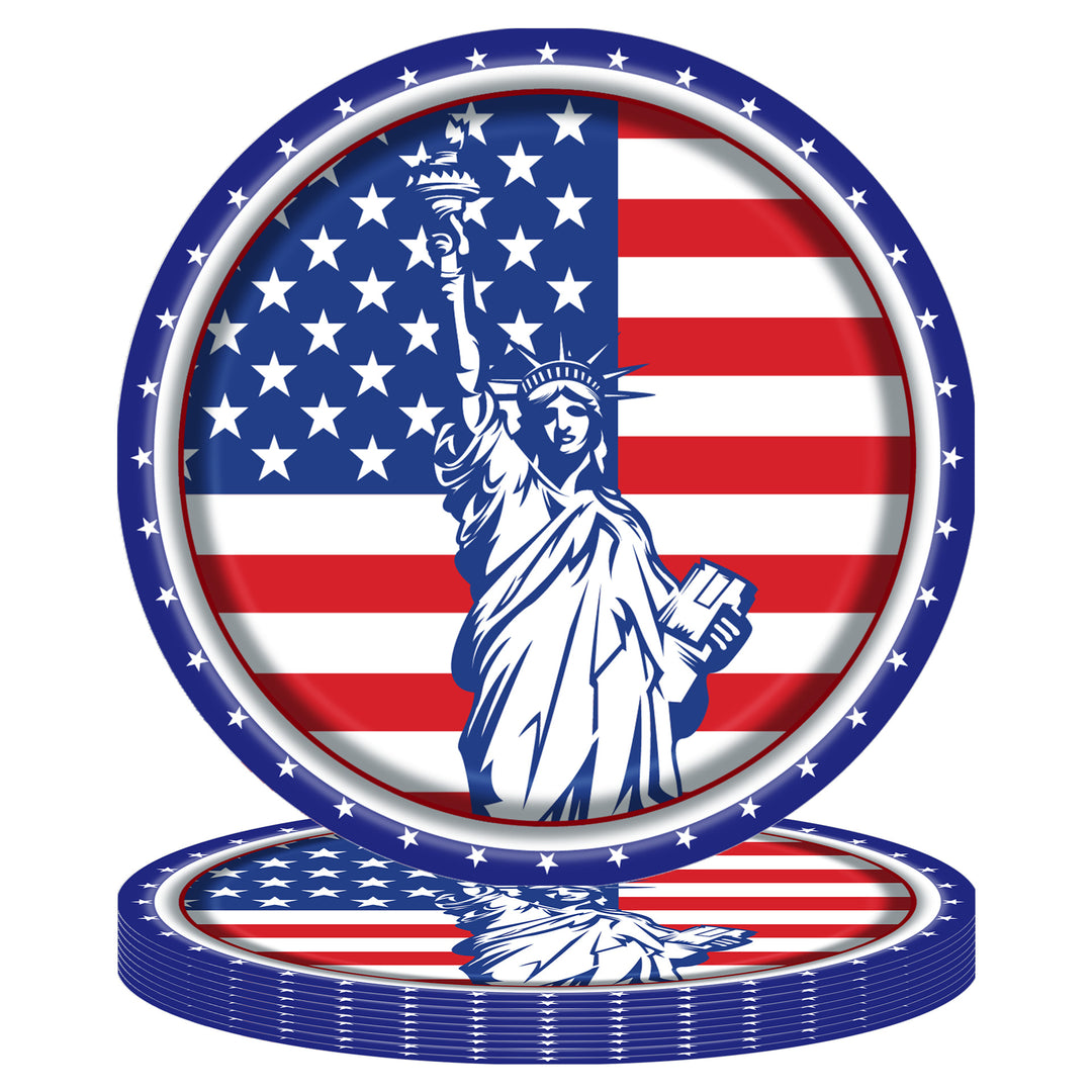 Unisex disposable paper plate with American flag design and Statue of Liberty illustration Bowlift
