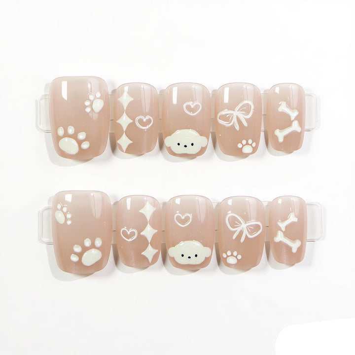 Decorative Press-On Nail Art Set with Cute Pet Themed Designs Bowlift