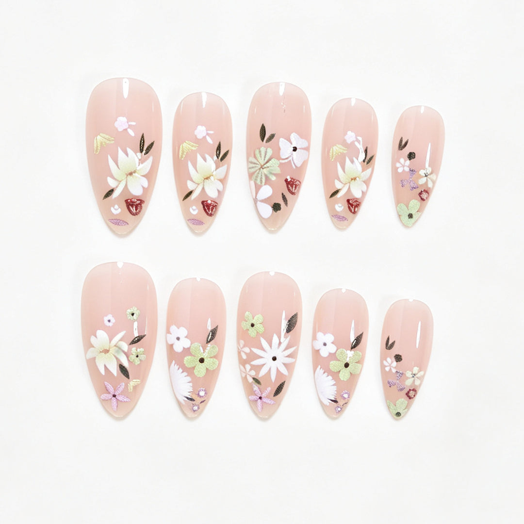 Floral Art Acrylic Nail Tips Bowlift