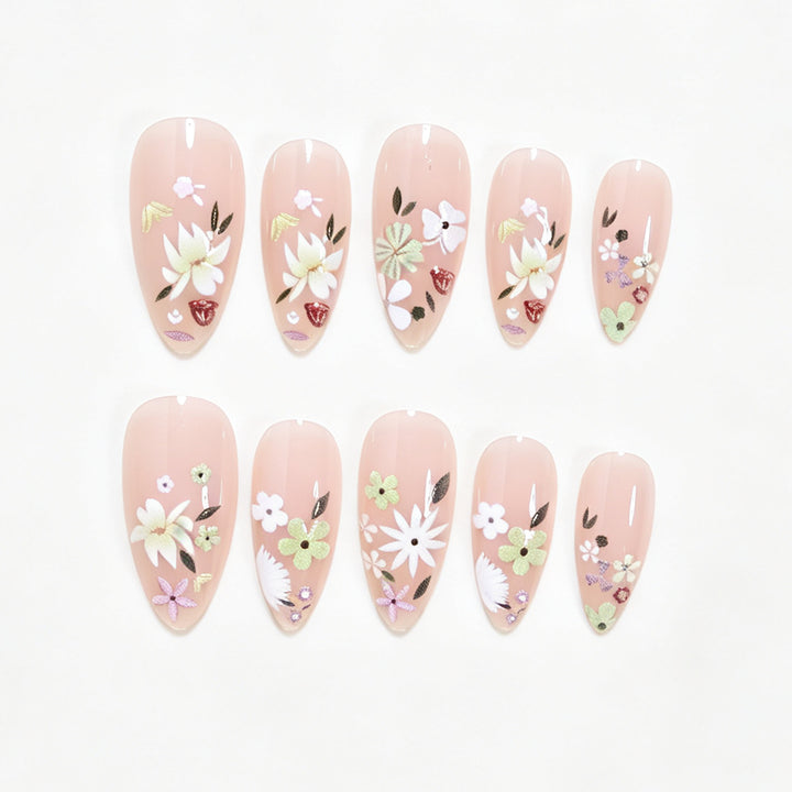 Floral Art Acrylic Nail Tips Bowlift