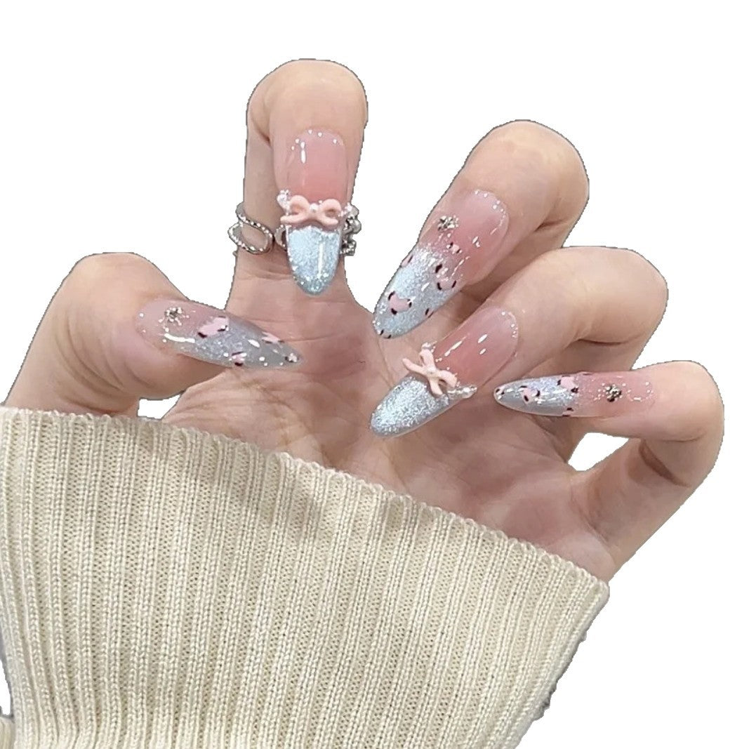 Artistic Press-On Nail Set with Floral and Geometric Designs Bowlift