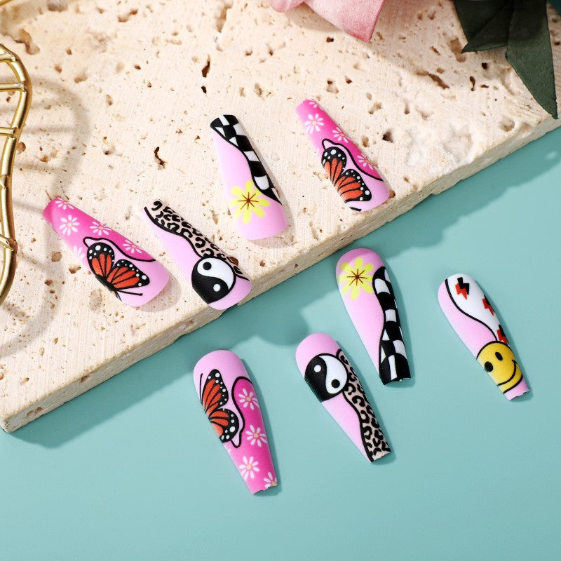 Artificial nails with colorful butterfly design Bowlift