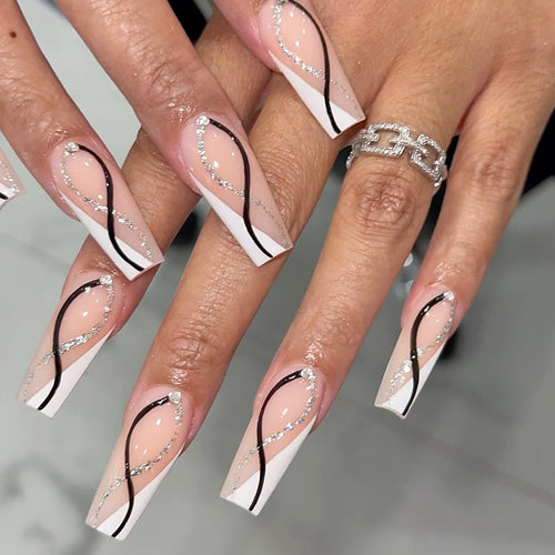 Artistic Nail Extensions with Elegant Glitter Design Bowlift
