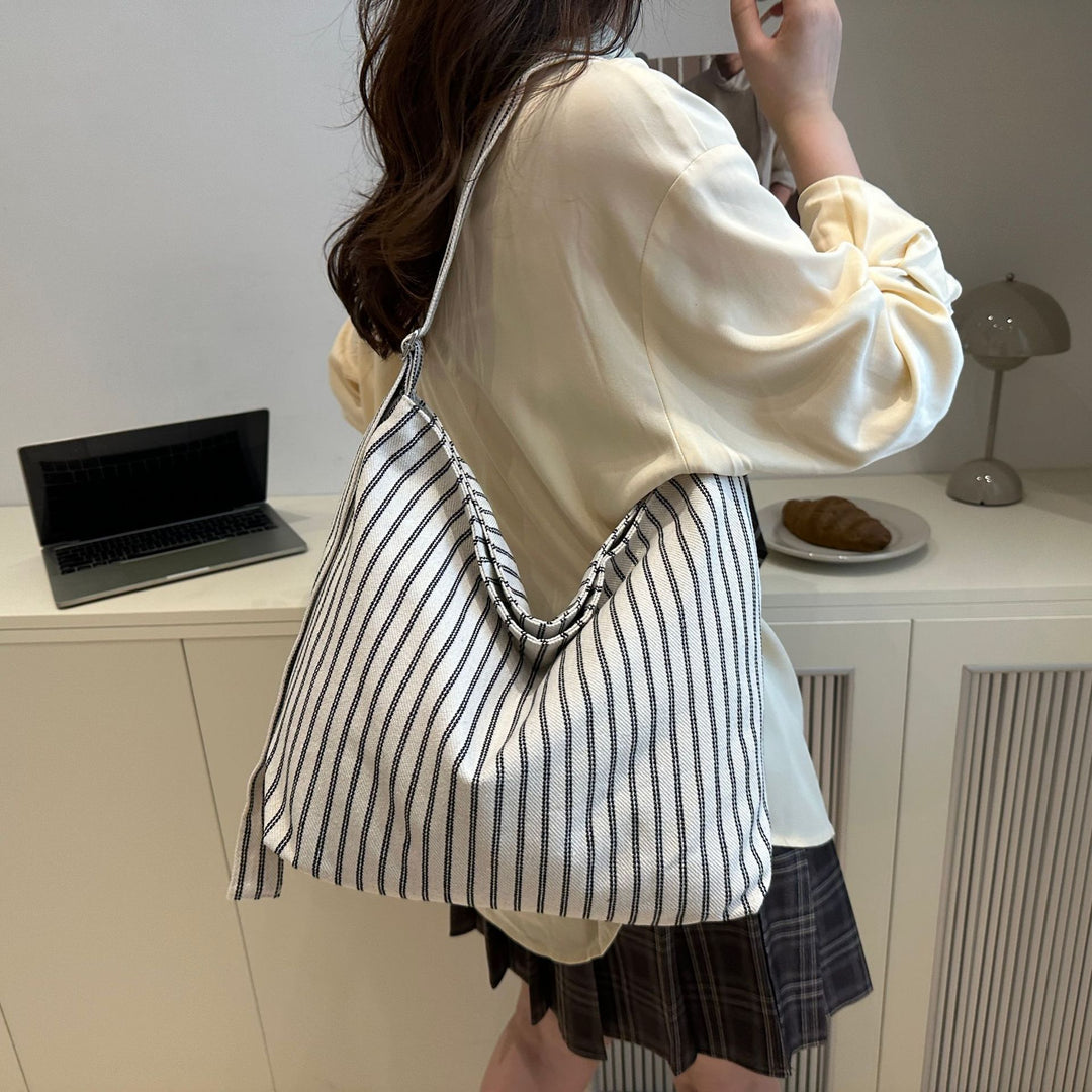 Casual Striped Canvas Tote Bag Bowlift