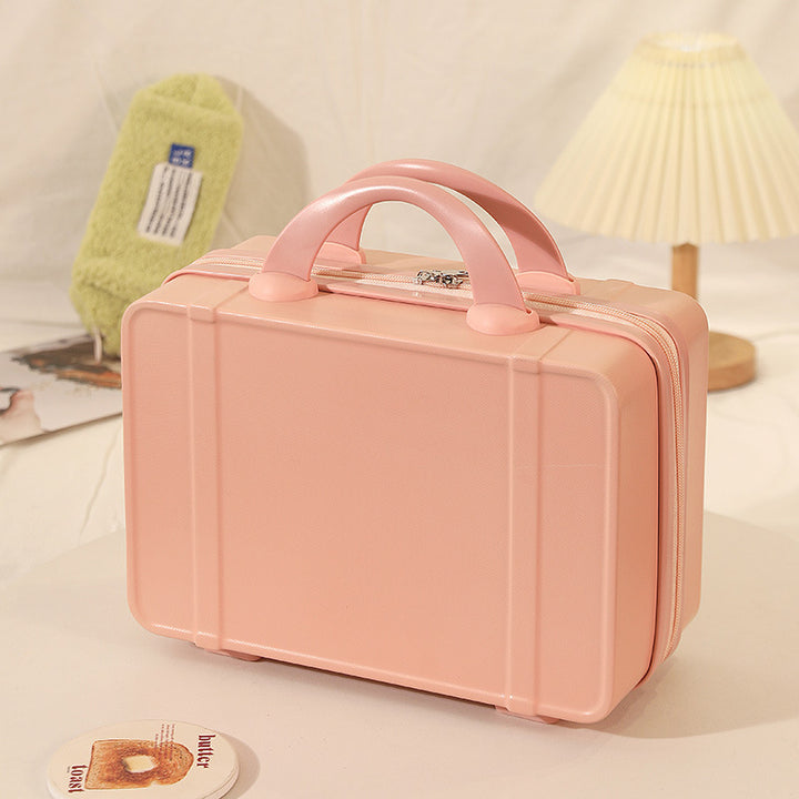 structured hard-shell vanity travel case with dual top handles and lockable zipper Bowlift