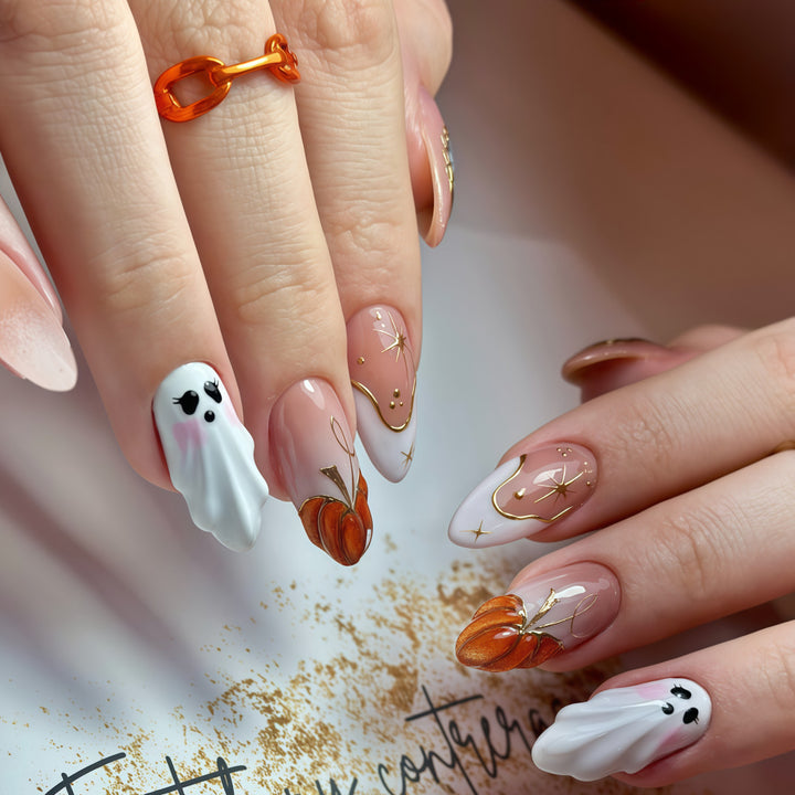 Creative artificial nails with autumn design and detailed accents Bowlift