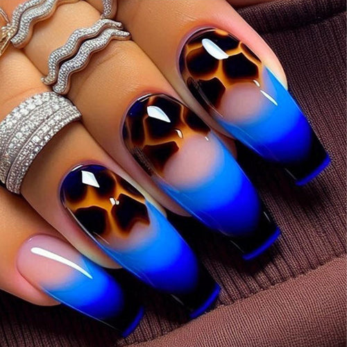 Artificial Nails in Modern Ombre Design with Animal Accents Bowlift