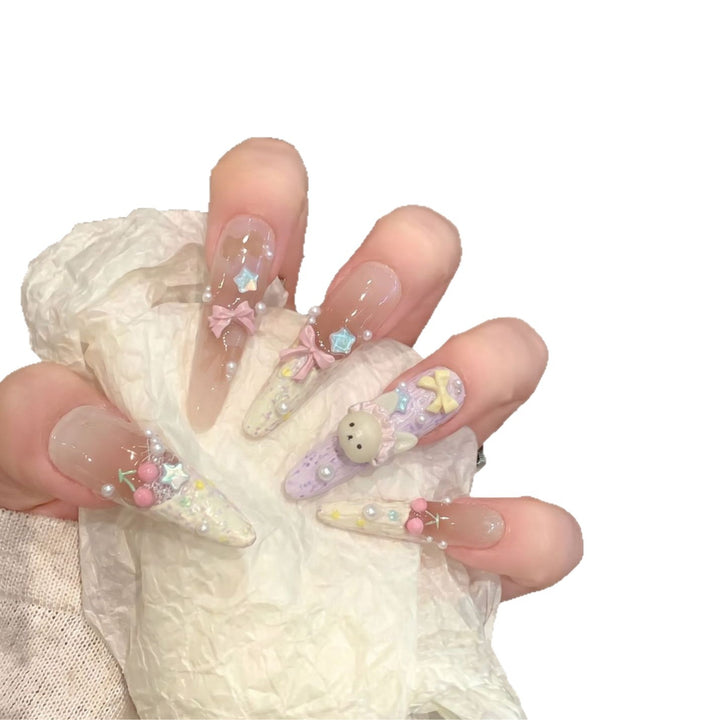 Themed Decorative Press-On Nails with 3D Accents Bowlift