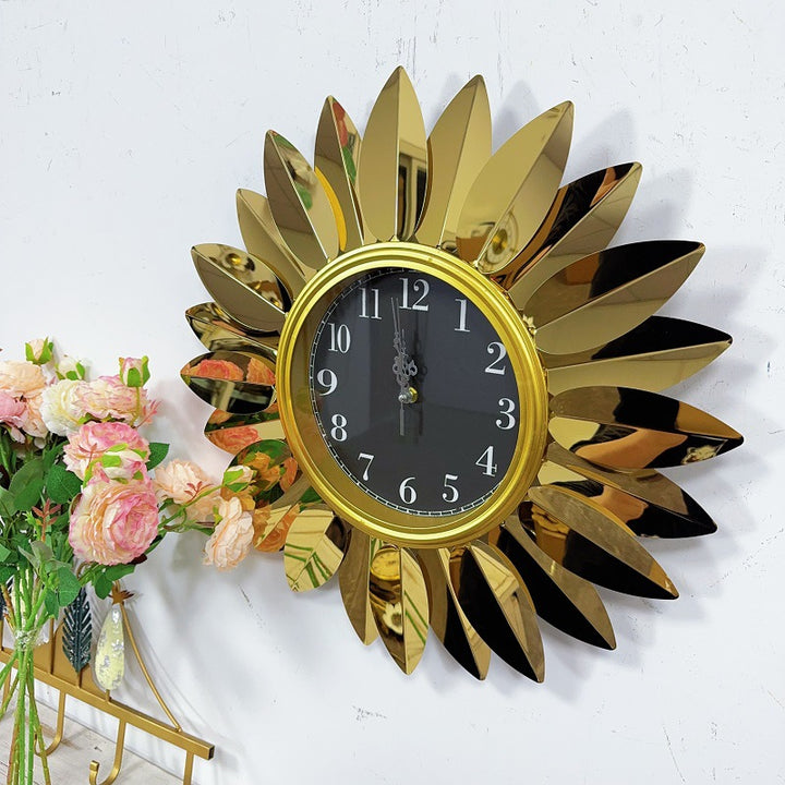 Sunburst Decorative Wall Clock with Leaf Motif Bowlift
