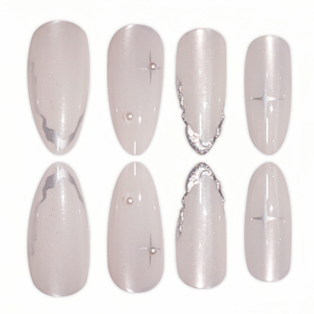 Elegant Stiletto Nail Art Extensions with Silver Accents Bowlift