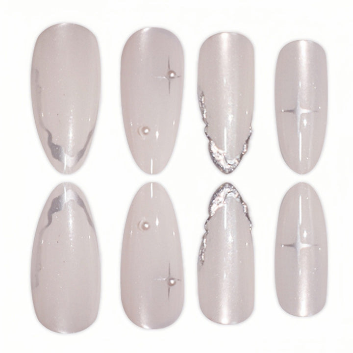 Elegant Stiletto Nail Art Extensions with Silver Accents Bowlift