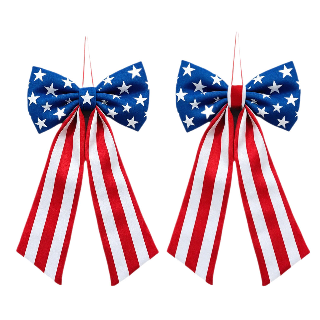 Unisex nan outdoor double-layer American flag ribbon bow with alligator fence clip Bowlift