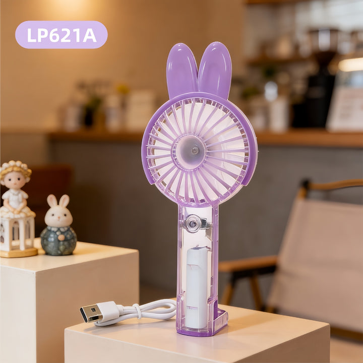 Women's Portable Handheld Fan with LED Lighting and Spray Function Bowlift
