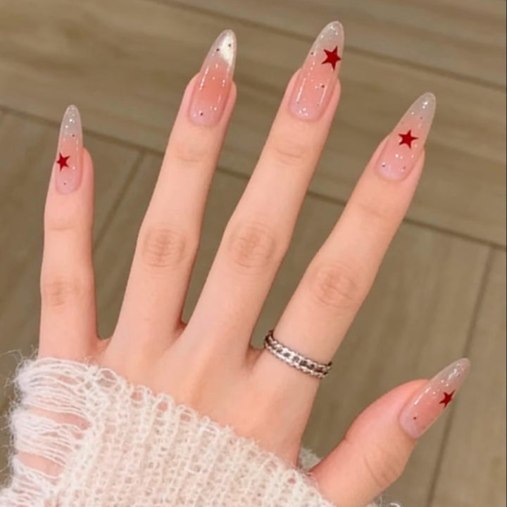 Decorative Star-Accented Press-On Nail Set Bowlift