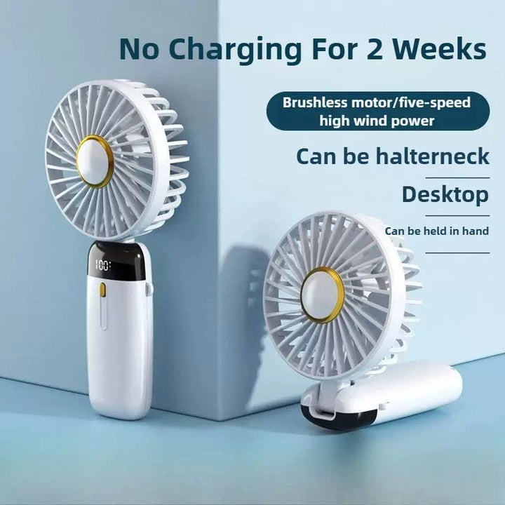 Unisex one size foldable rechargeable handheld fan with multiple speed LED display removable charging base Bowlift