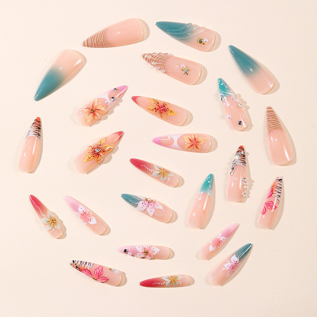Floral Art Stiletto Nail Extensions Bowlift