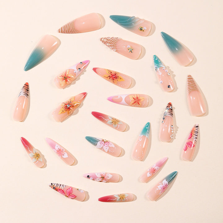 Floral Art Stiletto Nail Extensions Bowlift