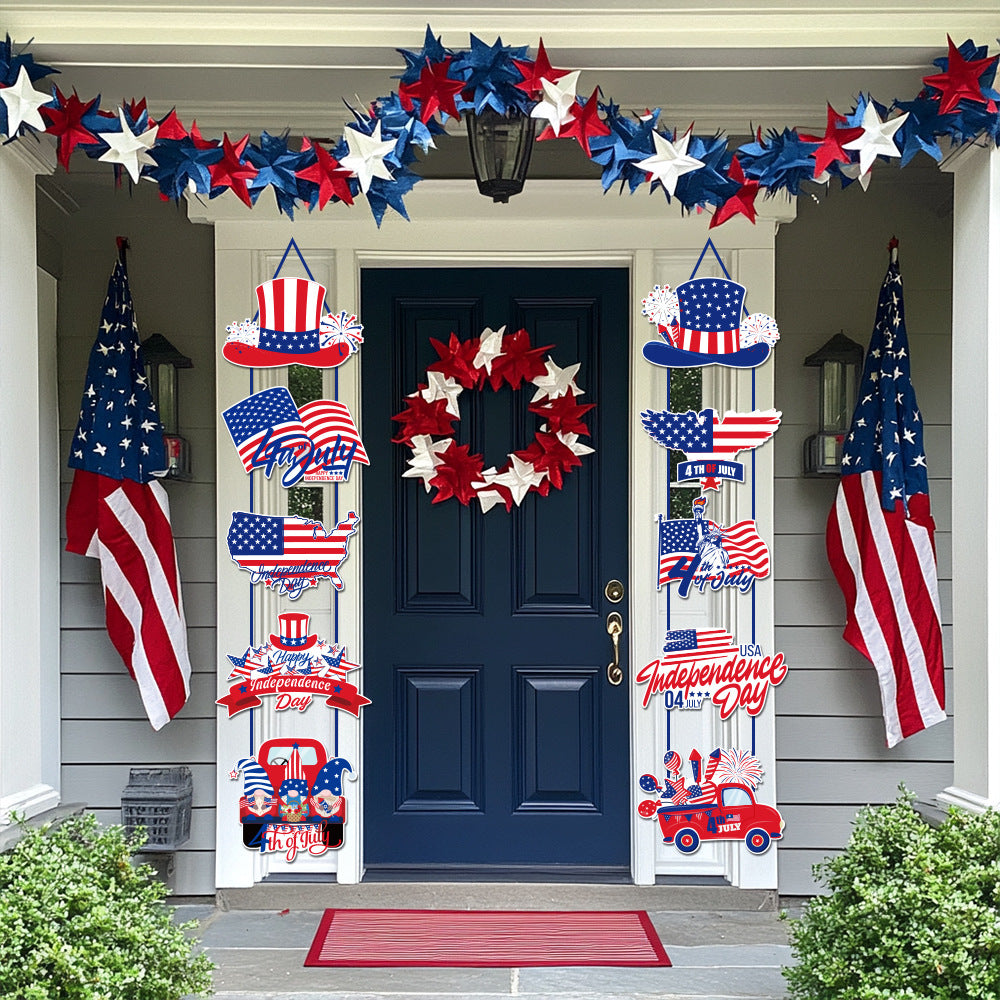 Independence Day multi-panel layered porch hanging sign garland with weatherproof PVC-backed panels and reinforced rope Bowlift