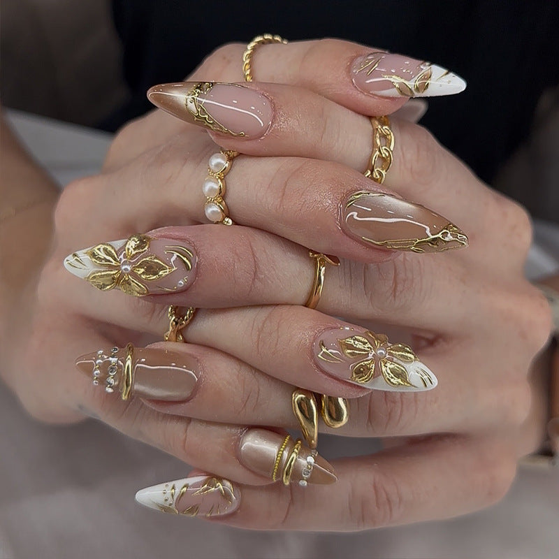 Artistic Floral-Embellished Stiletto Press-On Nails Bowlift