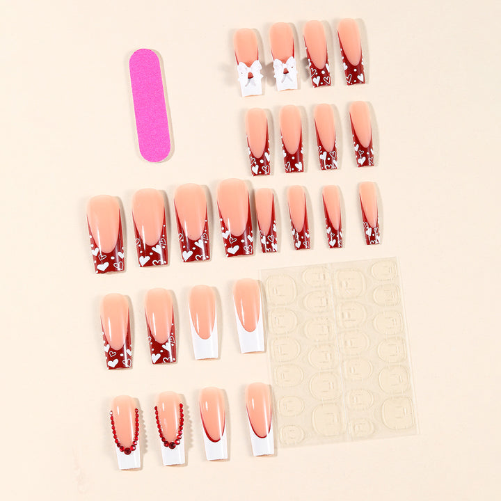 3D Heart-Accent Press-On Nail Art Extensions Bowlift