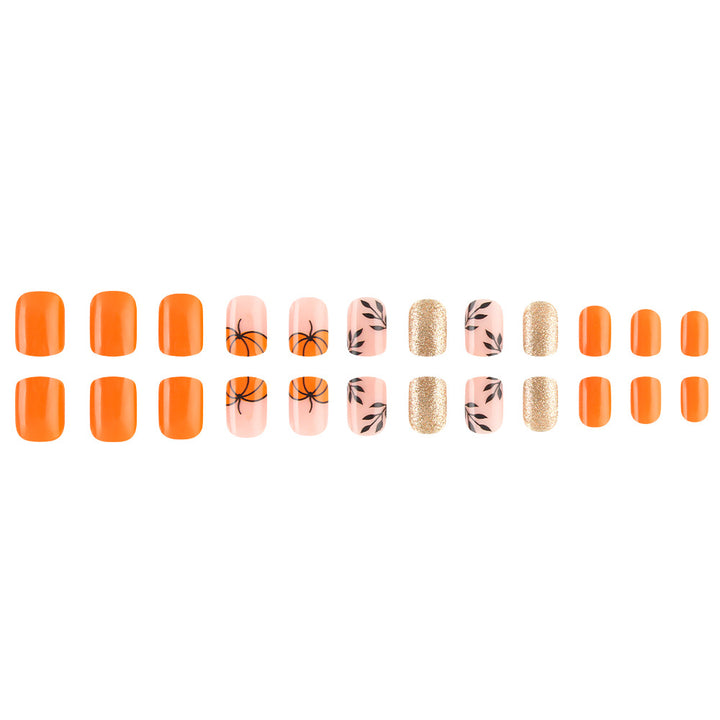 Decorative Press-On Nail Art Set with Pumpkin Design Bowlift