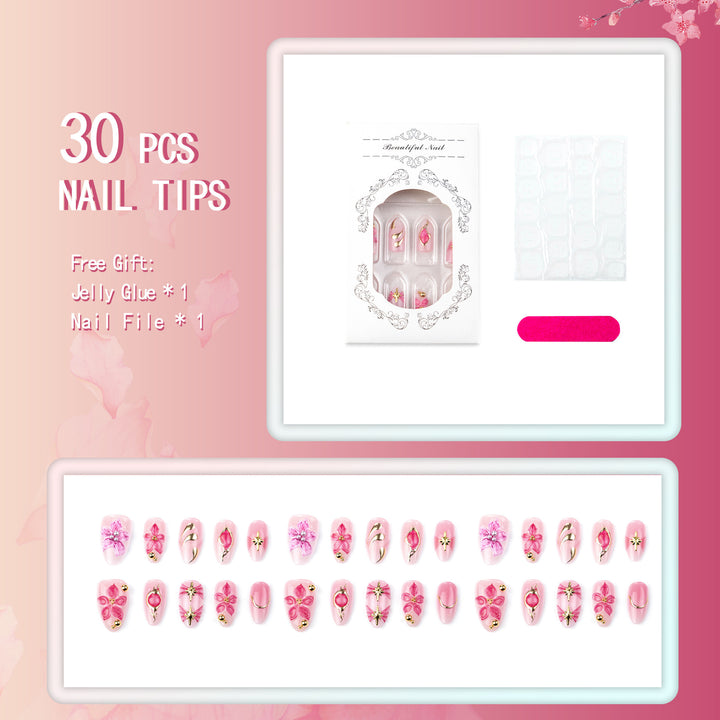 Artificial nails with floral and glamorous details Bowlift