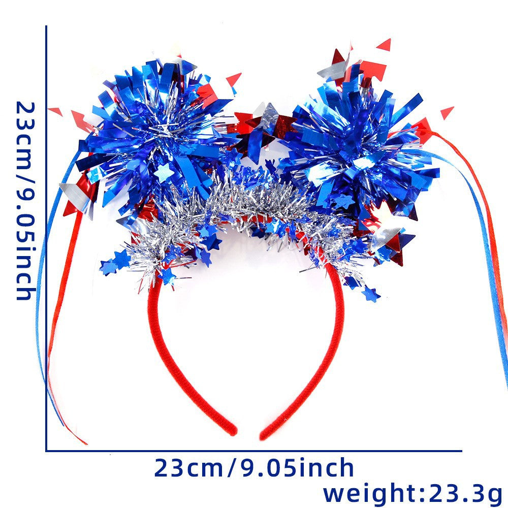 Women's Independence Day patriotic pompom headband with tinsel star toppers Bowlift