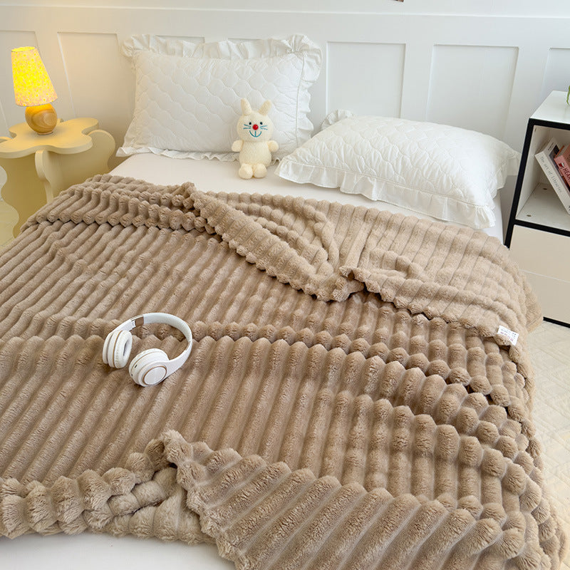 Women High-pile Cozy Blanket with Wave Pattern Bowlift