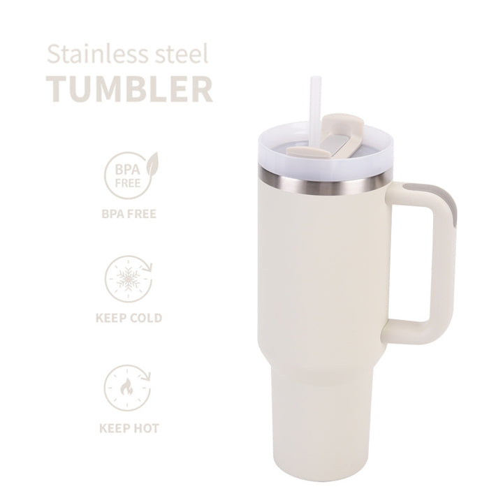 Stainless Steel Insulated Travel Tumbler With Ergonomic Handle And Bpa-Free Straw Lid