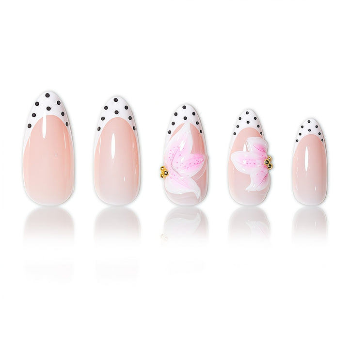 Artistic Floral and Polka Dot Press-On Nail Extensions Bowlift