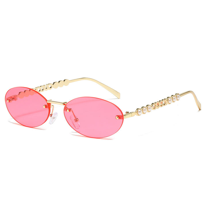 Women's fashionable sunglasses with oval frame and pearl-embellished temples Bowlift
