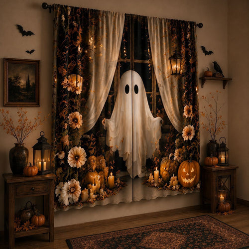 Ghost-Themed Halloween Window Drapes
