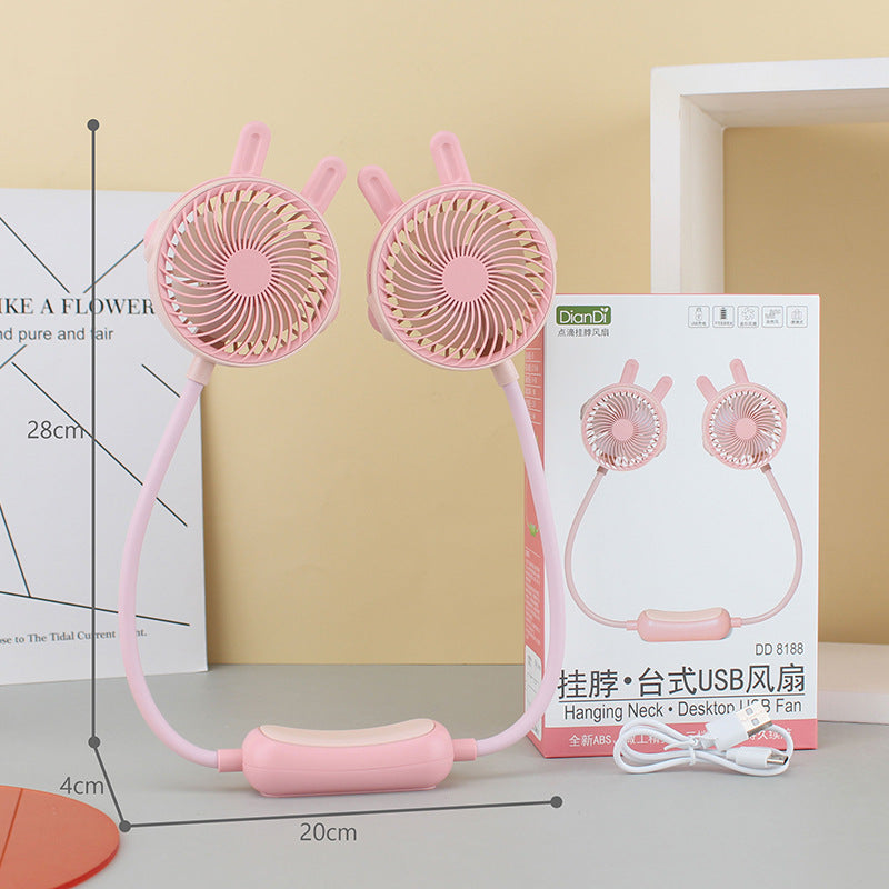 Women Portable Double Fan Neckband Fan Bowlift