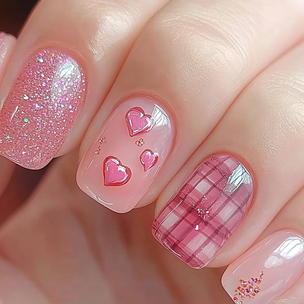 Heart-Embellished Press-On Nail Art Bowlift 1787370520