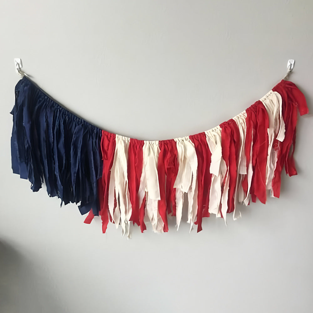 Unisex nan fabric tassel garland banner with mixed-length chiffon strips and durable hanging cord Bowlift